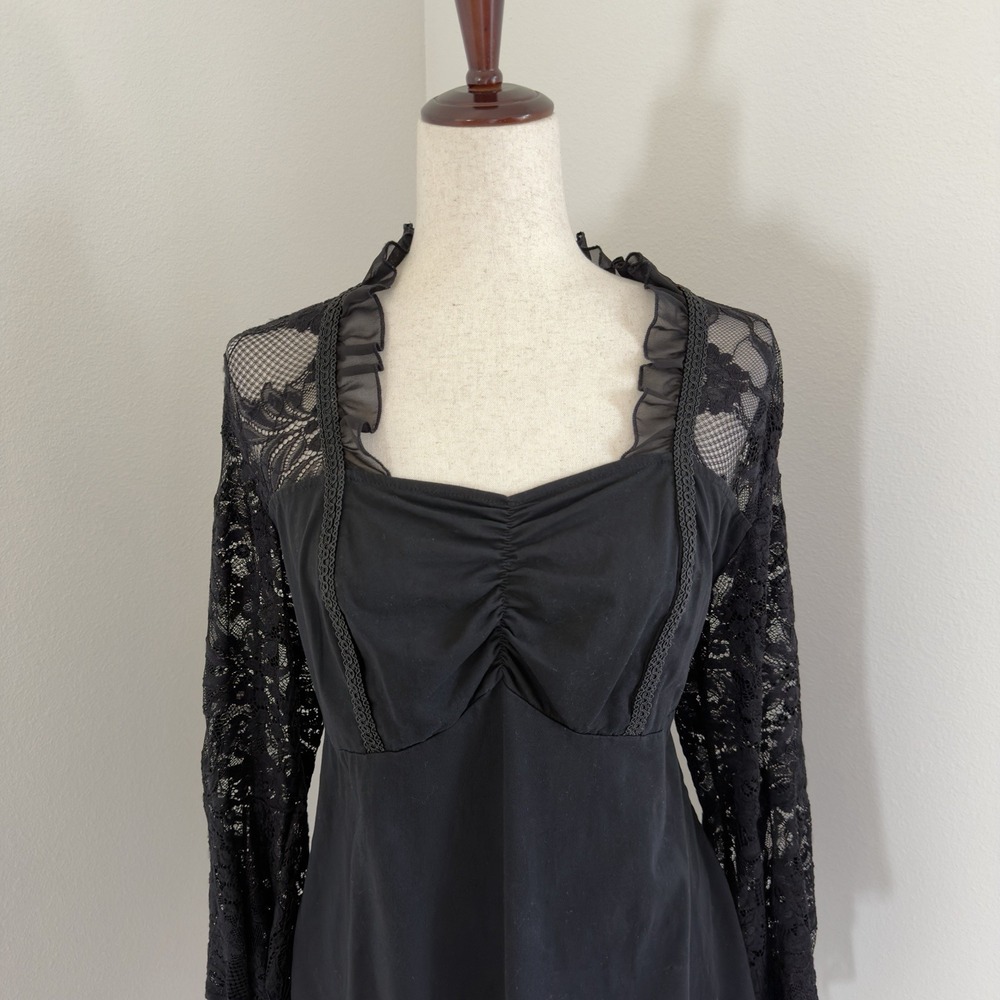 Hanna Nikole Top Womens 16W Plus Black Lace Milkmaid Witchy Goth Punk Whimsigoth - Picture 2 of 11